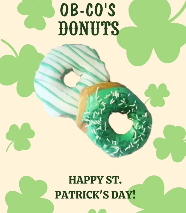 🍀 Forget the pot of gold… the real treasure is donuts.
Grab your green donuts at Ob-Co’s Donuts tomorrow for St. Patrick’s Day!
Get ’em before they disappear like a leprechaun. 🍩🌈🍀

#tomsriverlocal #eatlocal #StPatricksDayTreats #donuts #GreenFrostedMagic