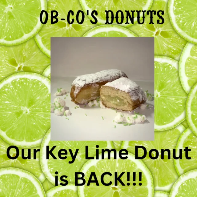 Nothing says summer at Ob-Co’s quite like the return of our Key Lime Donut 
☀️🍩🍋‍🟩
Back by popular demand and here through the end of summer. Get them while they last!

#keylimepie #summervibes #JerseyShore #fanfavorite #sogood